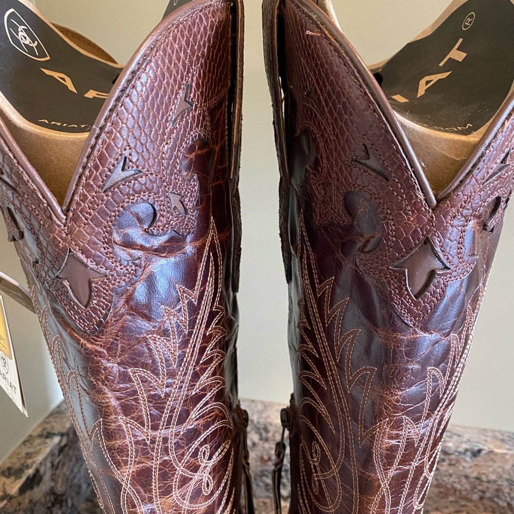 Ariat Dark Brown Leather Boots with Stitching - Picture 6 of 12